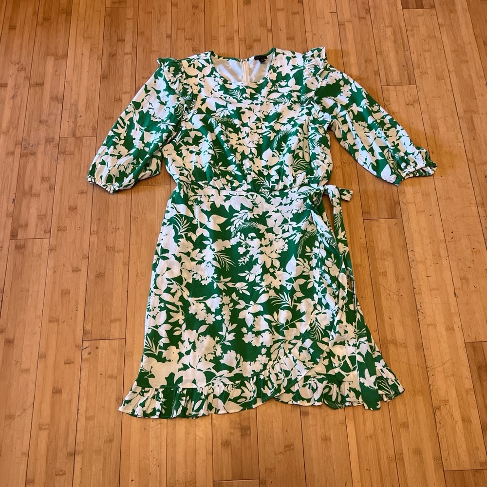 Ann Taylor Long Sleeve Dress in Green and White Floral